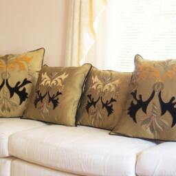 Decorative Gold Pillow Cover With Chocolate & Caramel Applique Design, Pillow Case, Throw Pillow, Home Decor, Living - thumbnail 3