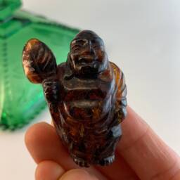 Hand Carved Vintage Amber Happy Buddha Charm - thumbnail 1