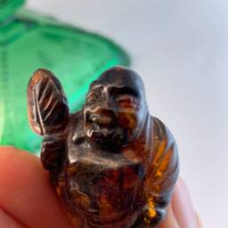 Hand Carved Vintage Amber Happy Buddha Charm - thumbnail 3