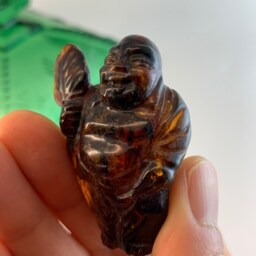 Hand Carved Vintage Amber Happy Buddha Charm - thumbnail 2