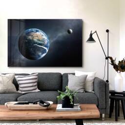 Earth & Moon Space Scene - Realistic Planet View Tempered Glass Wall Art For Modern Interiors - thumbnail 2