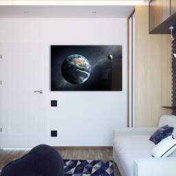 Earth & Moon Space Scene - Realistic Planet View Tempered Glass Wall Art For Modern Interiors - thumbnail 3