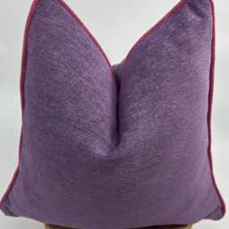 Purple Linen Pillow Cover With Pink Piping, Textured Upholstery Throw - thumbnail 3