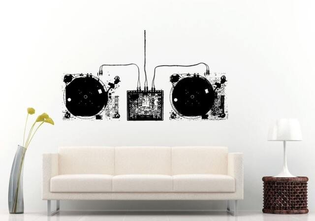 Two Dj Vinyl Turn Tables Mixer Wires Blueprint Inside Parts Schematics Music Wall Decal Sticker Mural Room Decor L1197 - image 1