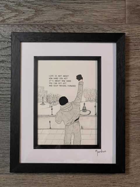 Rocky Balboa Hand Drawn Original Framed Artwork With Quote From The Film - image 1