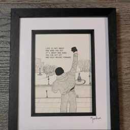 Rocky Balboa Hand Drawn Original Framed Artwork With Quote From The Film - thumbnail 3