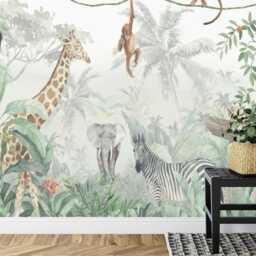 Jungle Animals Wallpaper Mural, Peel & Stick Decal, Kids Nursery Decor - thumbnail 3