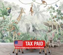 Jungle Animals Wallpaper Mural, Peel & Stick Decal, Kids Nursery Decor - thumbnail 1
