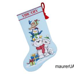 Personalised Christmas Stockings With Embroidered Cute Bears Custom Cross Stitch in July Family Xmas Decor Made To Order - thumbnail 2