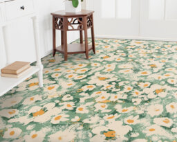 Painting Meadow Spring Vibes Vinyl Flooring, Green Retro Floor Cover, White Flooring Decor, Flowers Modern Baby Shower Ideas