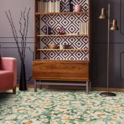 Painting Meadow Spring Vibes Vinyl Flooring, Green Retro Floor Cover, White Flooring Decor, Flowers Modern Baby Shower Ideas - thumbnail 3