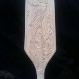Sold Mermaid Relief Carving Basswood Shells Starfish Nautical Wall Hanging Hand Carved Fibonacci Spirals - thumbnail 2