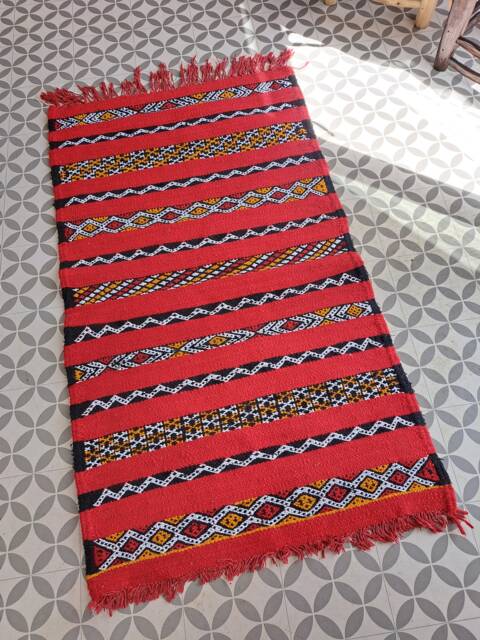 Moroccan Hand Woven Rug Berber Geometric Red - image 1