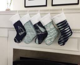 Nautical Christmas Stocking, Coastal, Boat Navy Sailing Decor, Indigo Spa Blue Oars Bogatell Caicos Seaton 547 548 611 612 624 - thumbnail 1