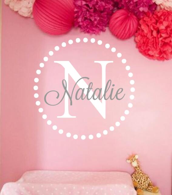 Monogram Circle Name-Vinyl Wall Decal -Girls Bedroom Decor - Nursery Teen Girls Flower Power - Room - image 1