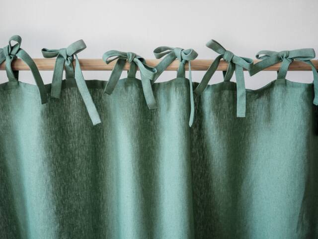 Green Tie Top Curtain Panel Heavy Linen - 280 G/M2/1 Pcs - image 1
