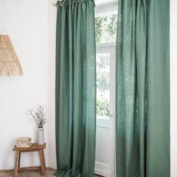 Green Tie Top Curtain Panel Heavy Linen - 280 G/M2/1 Pcs - thumbnail 3