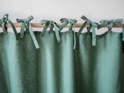 Green Tie Top Curtain Panel Heavy Linen - 280 G/M2/1 Pcs - thumbnail 1