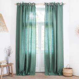 Green Tie Top Curtain Panel Heavy Linen - 280 G/M2/1 Pcs - thumbnail 2