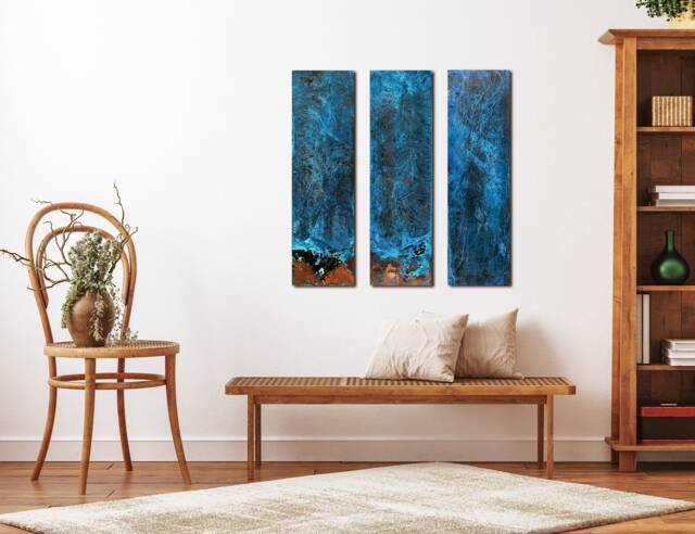 Copper Abstract Pictures, Large Wall Hanging, Decor, Art Patina, Blue Metal Decoration, Decor - image 1