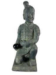 Kneeling Warrior Resin Terracotta Effect Grey Aged Garden Statue Ornament - thumbnail 1
