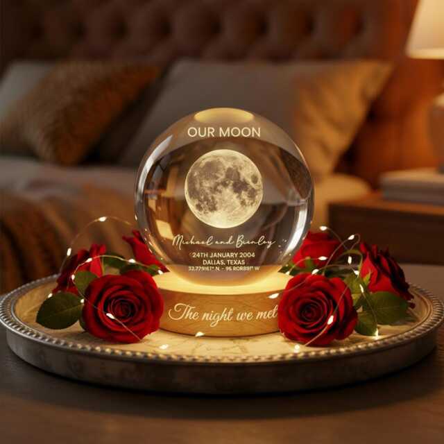 Our Moon Special Day Custom Phase, Personalized Crystal Ball Led Night Light, Valentine's Gift For Couple, Husband, Boyfriend, Wife - image 1