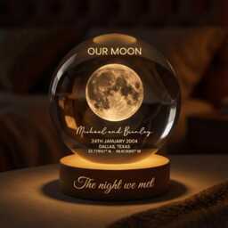 Our Moon Special Day Custom Phase, Personalized Crystal Ball Led Night Light, Valentine's Gift For Couple, Husband, Boyfriend, Wife - thumbnail 4