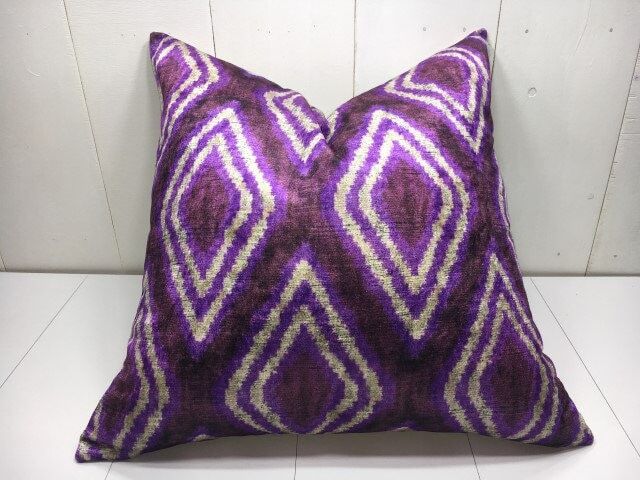 Purple Ikat Pillow Cover - 24x24 Handwoven Silk Blend Cushion - image 1
