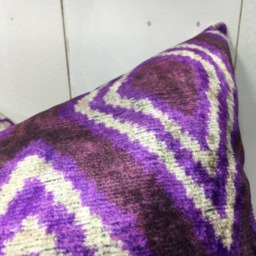 Purple Ikat Pillow Cover - 24x24 Handwoven Silk Blend Cushion - thumbnail 2