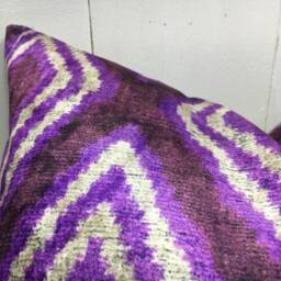 Purple Ikat Pillow Cover - 24x24 Handwoven Silk Blend Cushion - thumbnail 3