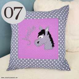 Embroidered Pillow Horse + Name //Grey - Lilac// 40x40 Pillowcase Gift Cuddly Cuddle Name - thumbnail 3