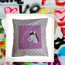 Embroidered Pillow Horse + Name //Grey - Lilac// 40x40 Pillowcase Gift Cuddly Cuddle Name - thumbnail 4