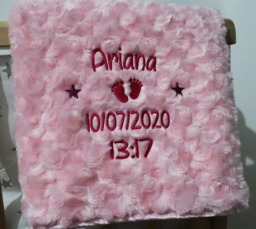 Personalised Baby Blanket Luxury Rosebud Style Pink Round Font Name Date Time Print