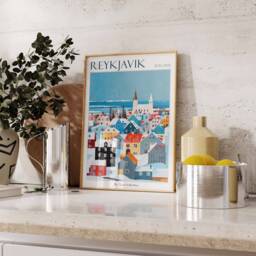 Reykjavik Iceland Travel Poster Nordic Cityscape Art Print - thumbnail 3