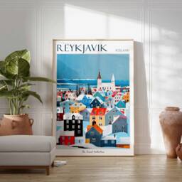 Reykjavik Iceland Travel Poster Nordic Cityscape Art Print - thumbnail 2