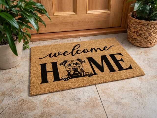 staffy Lover Welcome Mat - Unique Pet Portrait Sign Modern Block Letter Home Rug - image 1