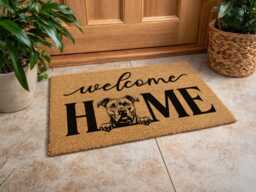 staffy Lover Welcome Mat - Unique Pet Portrait Sign Modern Block Letter Home Rug - thumbnail 1