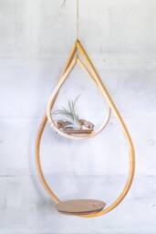 Large Indoor Wooden Tear Drop Hanger, Air Plant Holder, Planter With Saucer, Minimalist Mid Century Modern - thumbnail 1