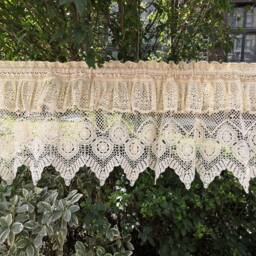 Hand Crochet Lace Curtain Valance - Beige Ruffled Cafe - thumbnail 4
