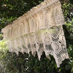 Hand Crochet Lace Curtain Valance - Beige Ruffled Cafe - thumbnail 3