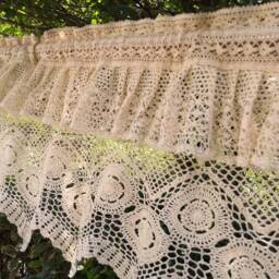 Hand Crochet Lace Curtain Valance - Beige Ruffled Cafe - thumbnail 2