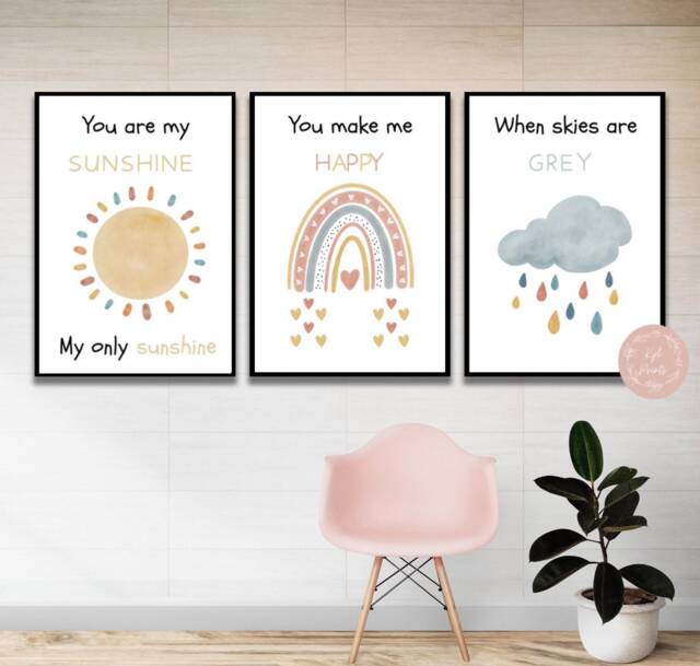 Sunshine Nursery Wall Prints Set Of Three Home Decor