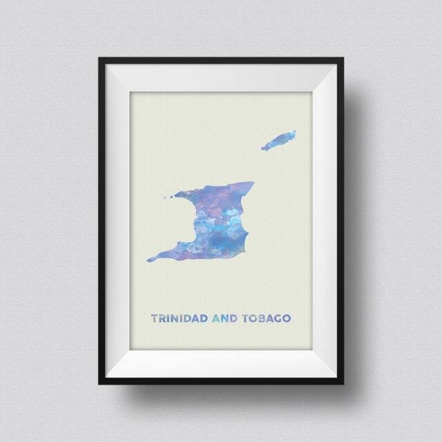 Trinidad & Tobago Watercolor Map Art Print, Ink Splash Poster Art, Print