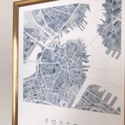 Boston Map Watercolor Print City Block Plan - Art Print Massachusetts Anniversary Wedding Graduation Realtor Gift New England Wall Decor - thumbnail 2