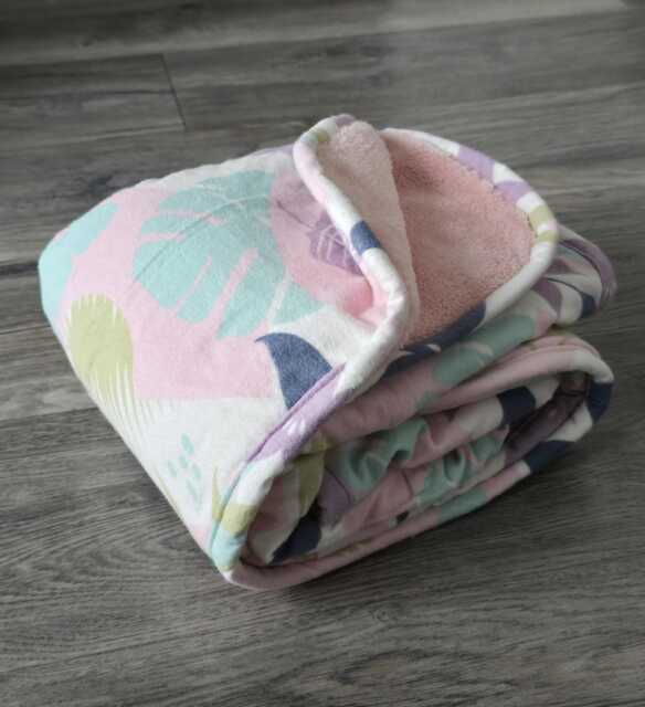 Floral Minky Baby Blanket Sage Green Plush, Flannel Binding - image 1