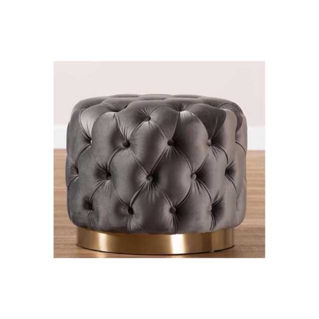 Hand Crafted Plush Velvet Chesterfield Footstool - Round Ottoman - image 1