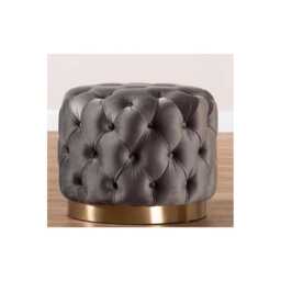 Hand Crafted Plush Velvet Chesterfield Footstool - Round Ottoman - thumbnail 1