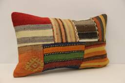 Turkish Kilim Pillow Patchwork Throw Pillow Accent Sofa Lumbar Covers 12X20 in - 30 X 50 cm 4Oef-1167 - thumbnail 1