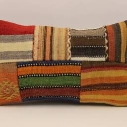 Turkish Kilim Pillow Patchwork Throw Pillow Accent Sofa Lumbar Covers 12X20 in - 30 X 50 cm 4Oef-1167 - thumbnail 2