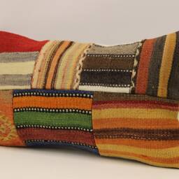 Turkish Kilim Pillow Patchwork Throw Pillow Accent Sofa Lumbar Covers 12X20 in - 30 X 50 cm 4Oef-1167 - thumbnail 3